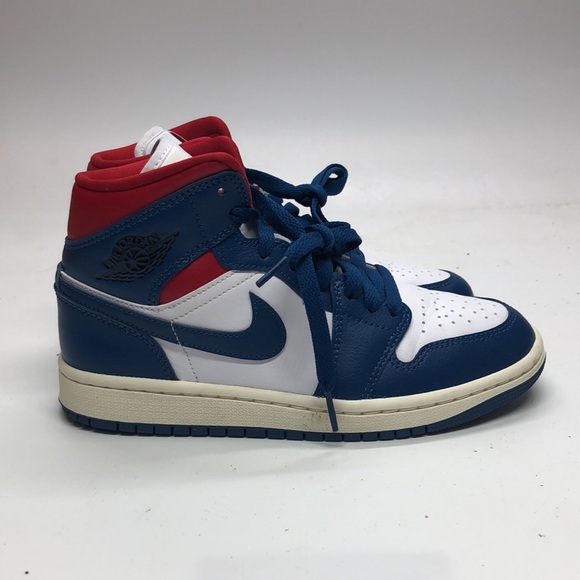 Womens AJ 1 Mid BQ6472-146 Blue/Red USED Creased/Tried on Size 5.5 No Box - Picture 2 of 12